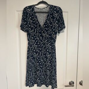 Hawthorne casual navy and white faux wrap dress